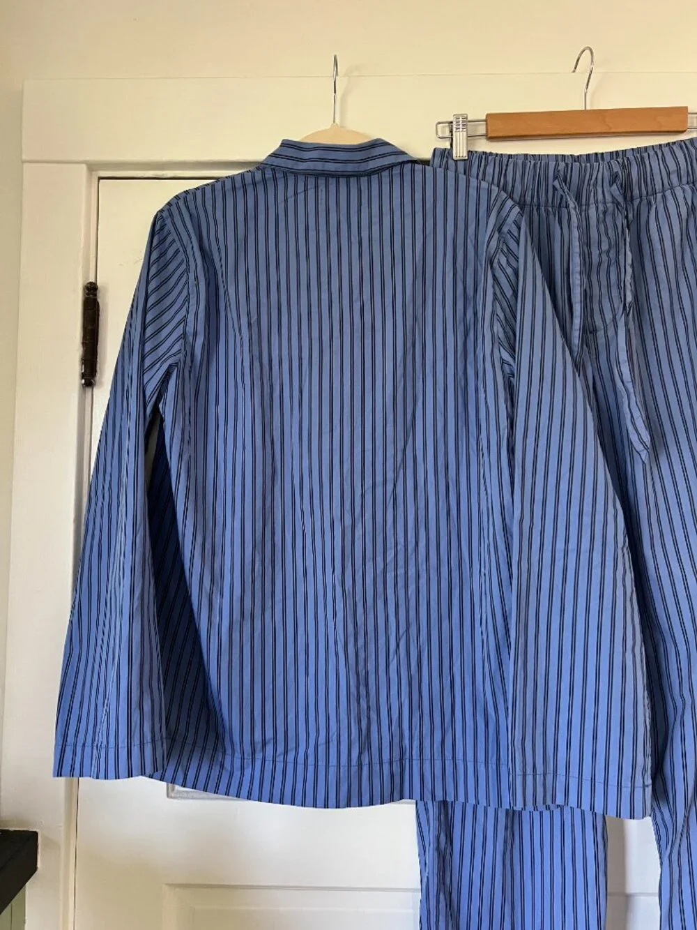 TEKLA Blue Striped Poplin Pyjama Set Size Small Matching Pants Shirt Luxury